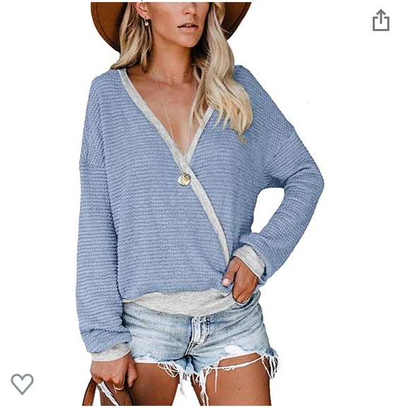 NSQTBA Sweaters - Womens Deep V Neck Long Sleeve Waffle Knit Sweater